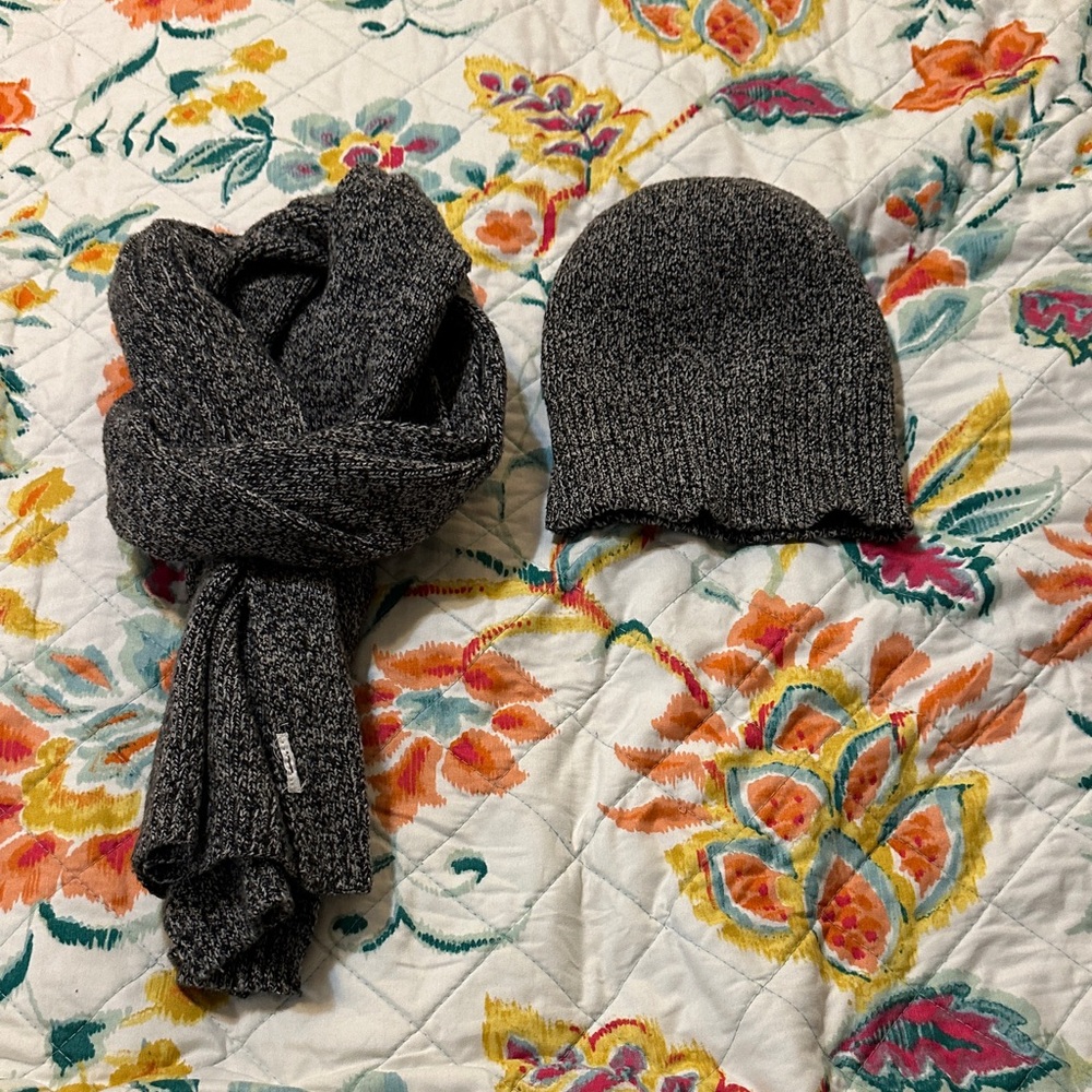Time and Tru Gray Knit Scarf and Beanie Set